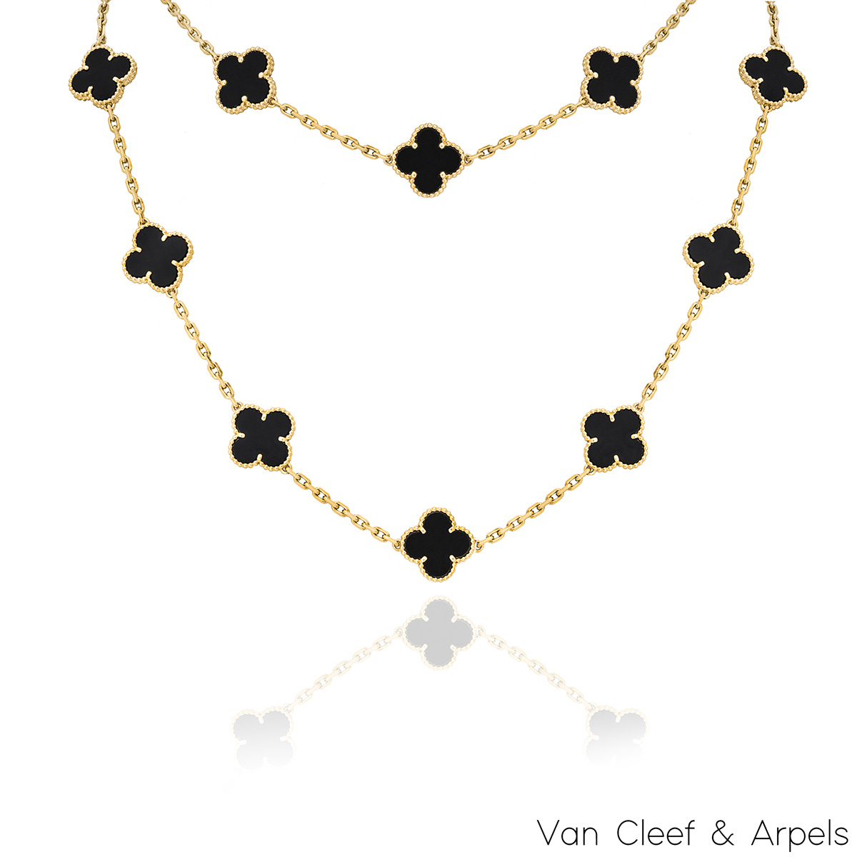 Van Cleef & Arpels Yellow Gold Onyx Vintage Alhambra 20 Motif Necklace VCARA43100 Van Cleef & Arpels Yellow Gold Onyx Vintage Alhambra 20 Motif Necklace VCARA43100